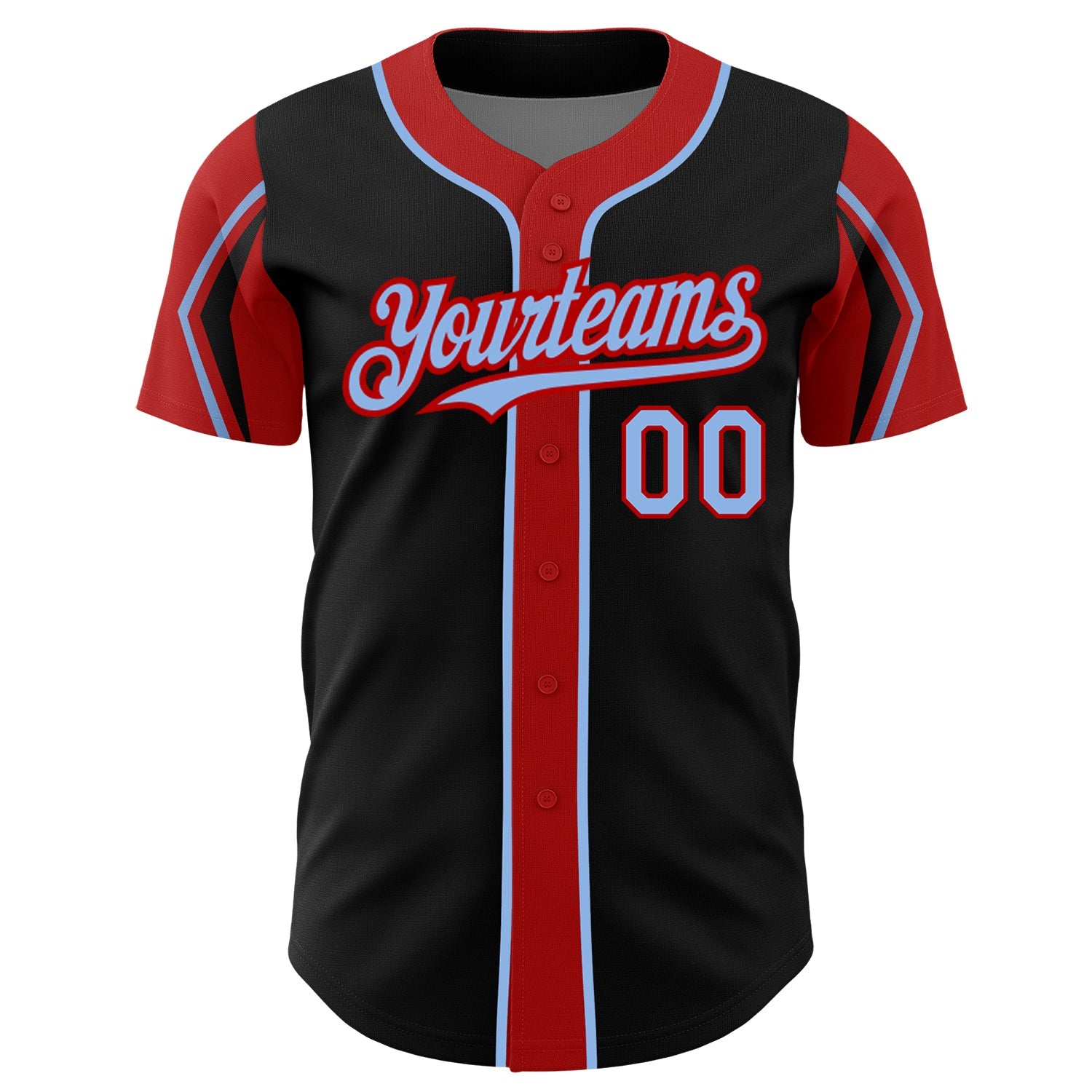 Custom Black Light Blue-Red 3 Colors Arm Shapes Authentic Baseball Jersey - Sky-Custom