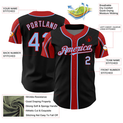 Custom Black Light Blue-Red 3 Colors Arm Shapes Authentic Baseball Jersey - Sky-Custom