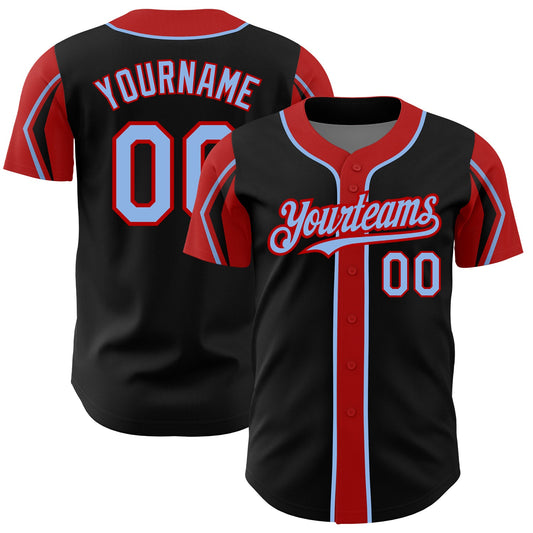 Custom Black Light Blue-Red 3 Colors Arm Shapes Authentic Baseball Jersey - Sky-Custom