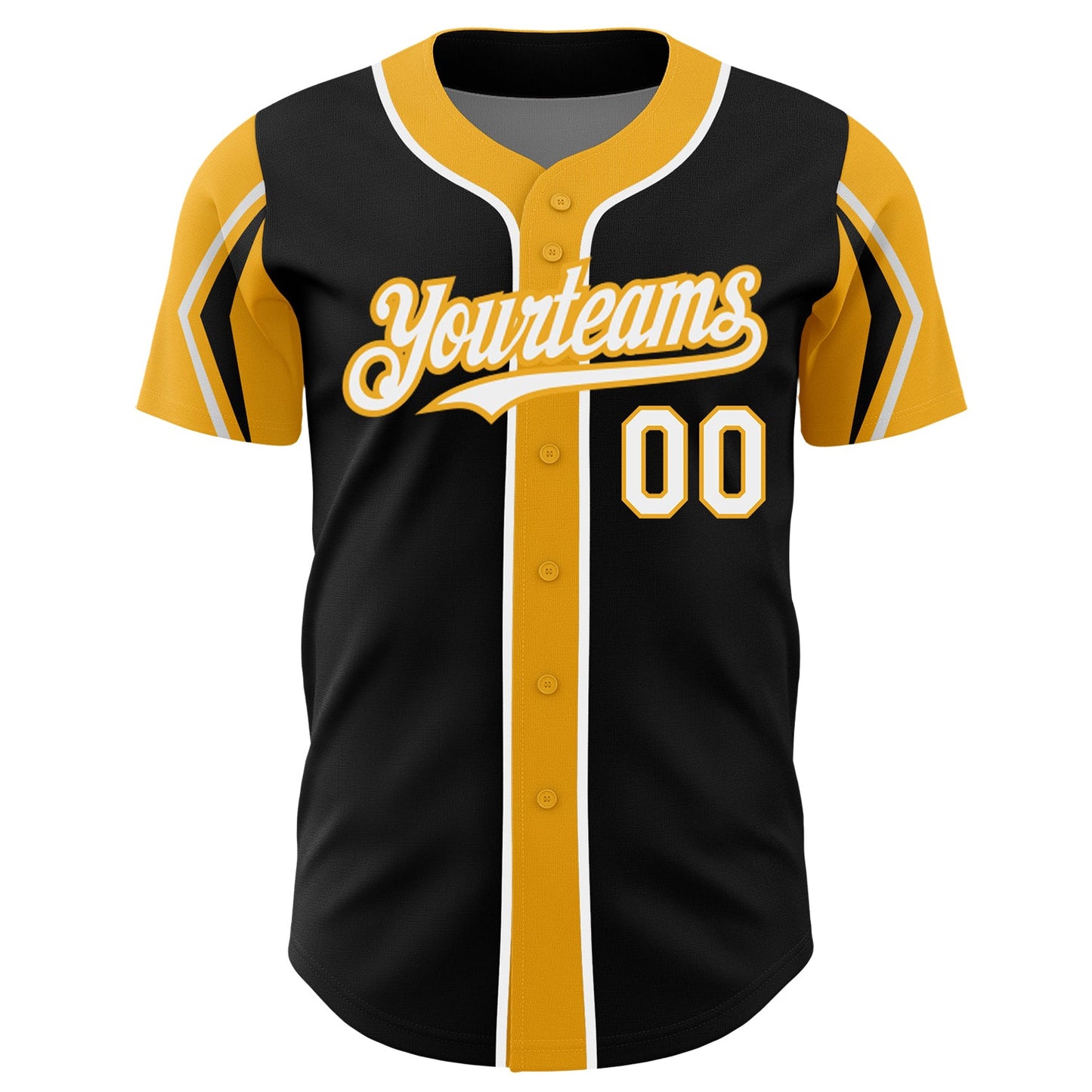 Custom Black White-Gold 3 Colors Arm Shapes Authentic Baseball Jersey - Sky-Custom