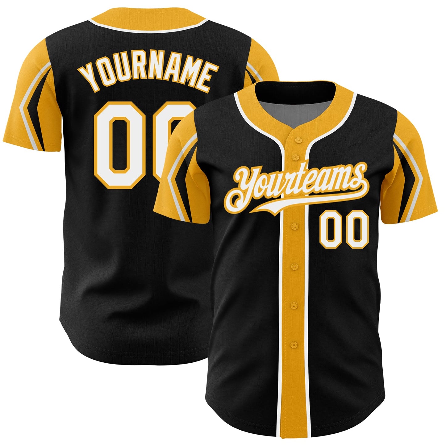 Custom Black White-Gold 3 Colors Arm Shapes Authentic Baseball Jersey - Sky-Custom