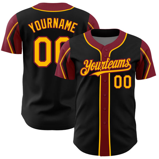 Custom Black Gold-Crimson 3 Colors Arm Shapes Authentic Baseball Jersey - Sky-Custom