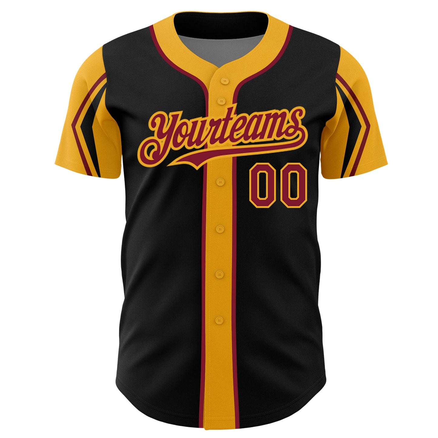 Custom Black Crimson-Gold 3 Colors Arm Shapes Authentic Baseball Jersey - Sky-Custom