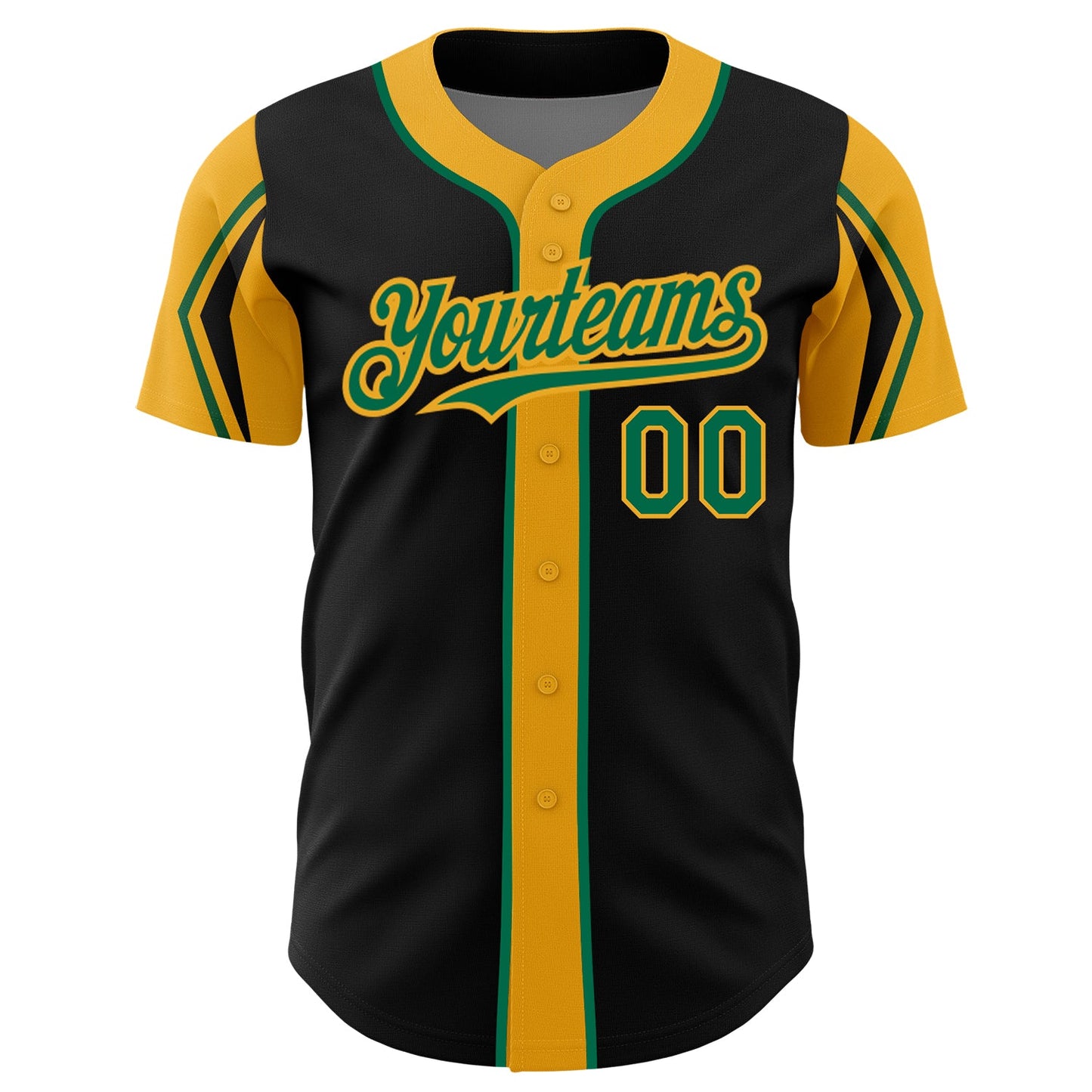 Custom Black Kelly Green-Gold 3 Colors Arm Shapes Authentic Baseball Jersey - Sky-Custom