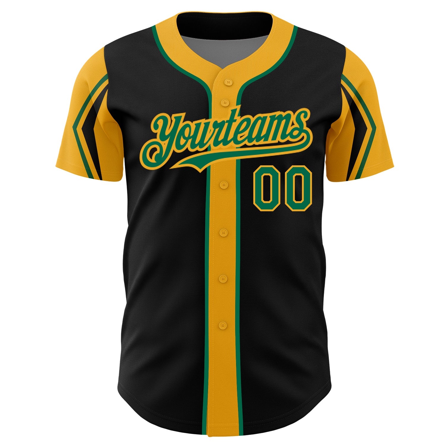Custom Black Kelly Green-Gold 3 Colors Arm Shapes Authentic Baseball Jersey - Sky-Custom
