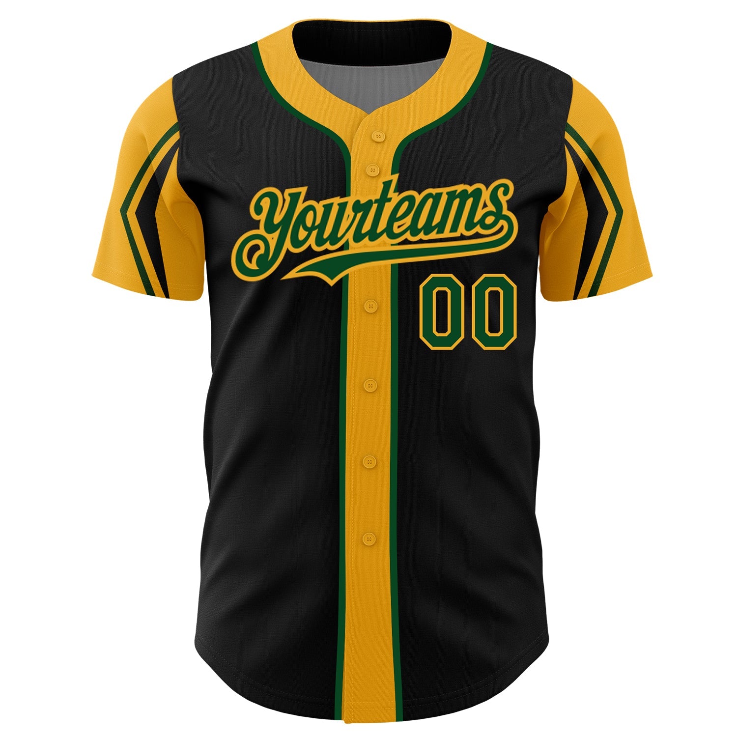 Custom Black Green-Gold 3 Colors Arm Shapes Authentic Baseball Jersey - Sky-Custom