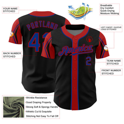 Custom Black Royal-Red 3 Colors Arm Shapes Authentic Baseball Jersey - Sky-Custom