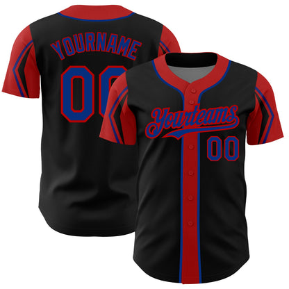 Custom Black Royal-Red 3 Colors Arm Shapes Authentic Baseball Jersey - Sky-Custom