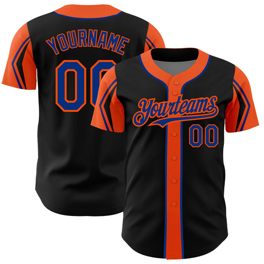 Custom Black Royal-Orange 3 Colors Arm Shapes Authentic Baseball Jersey - Sky-Custom