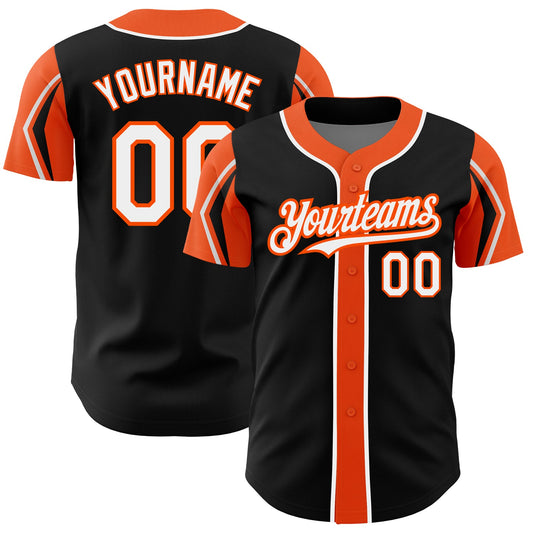Custom Black White-Orange 3 Colors Arm Shapes Authentic Baseball Jersey - Sky-Custom