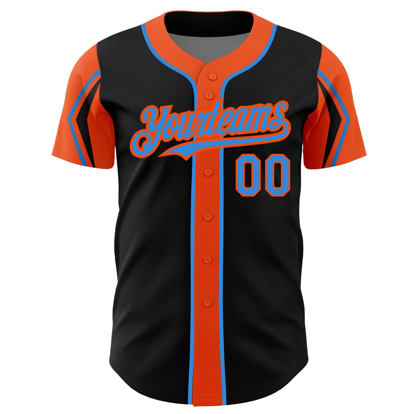 Custom Black Electric Blue-Orange 3 Colors Arm Shapes Authentic Baseball Jersey - Sky-Custom
