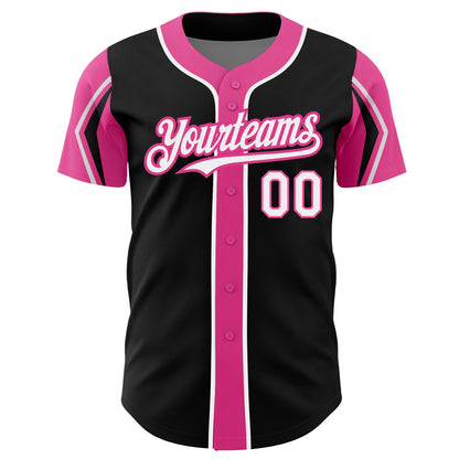 Custom Black White-Pink 3 Colors Arm Shapes Authentic Baseball Jersey - Sky-Custom