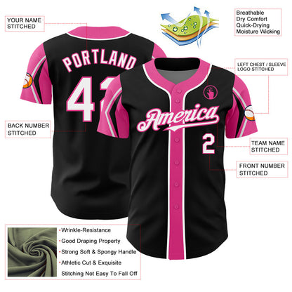 Custom Black White-Pink 3 Colors Arm Shapes Authentic Baseball Jersey - Sky-Custom