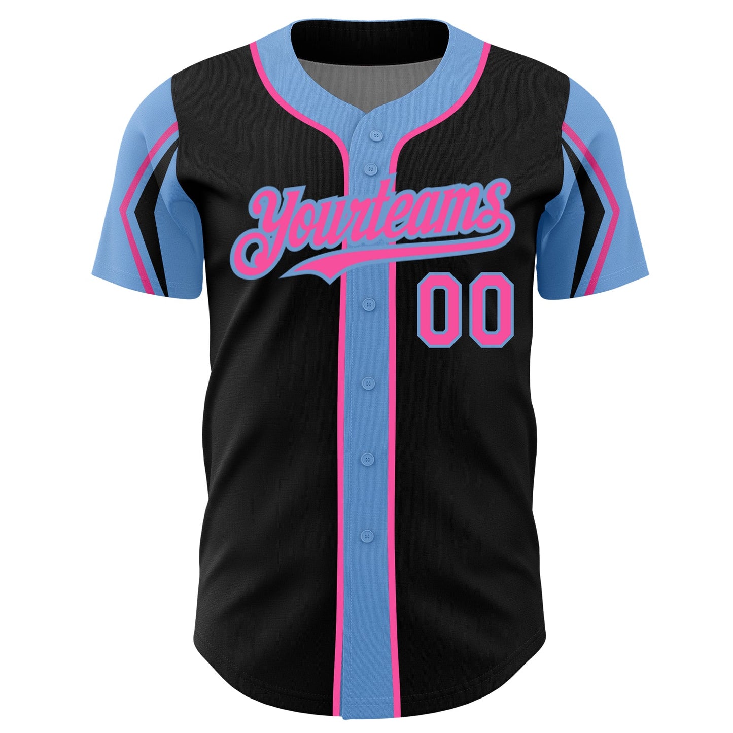 Custom Black Pink-Light Blue 3 Colors Arm Shapes Authentic Baseball Jersey - Sky-Custom