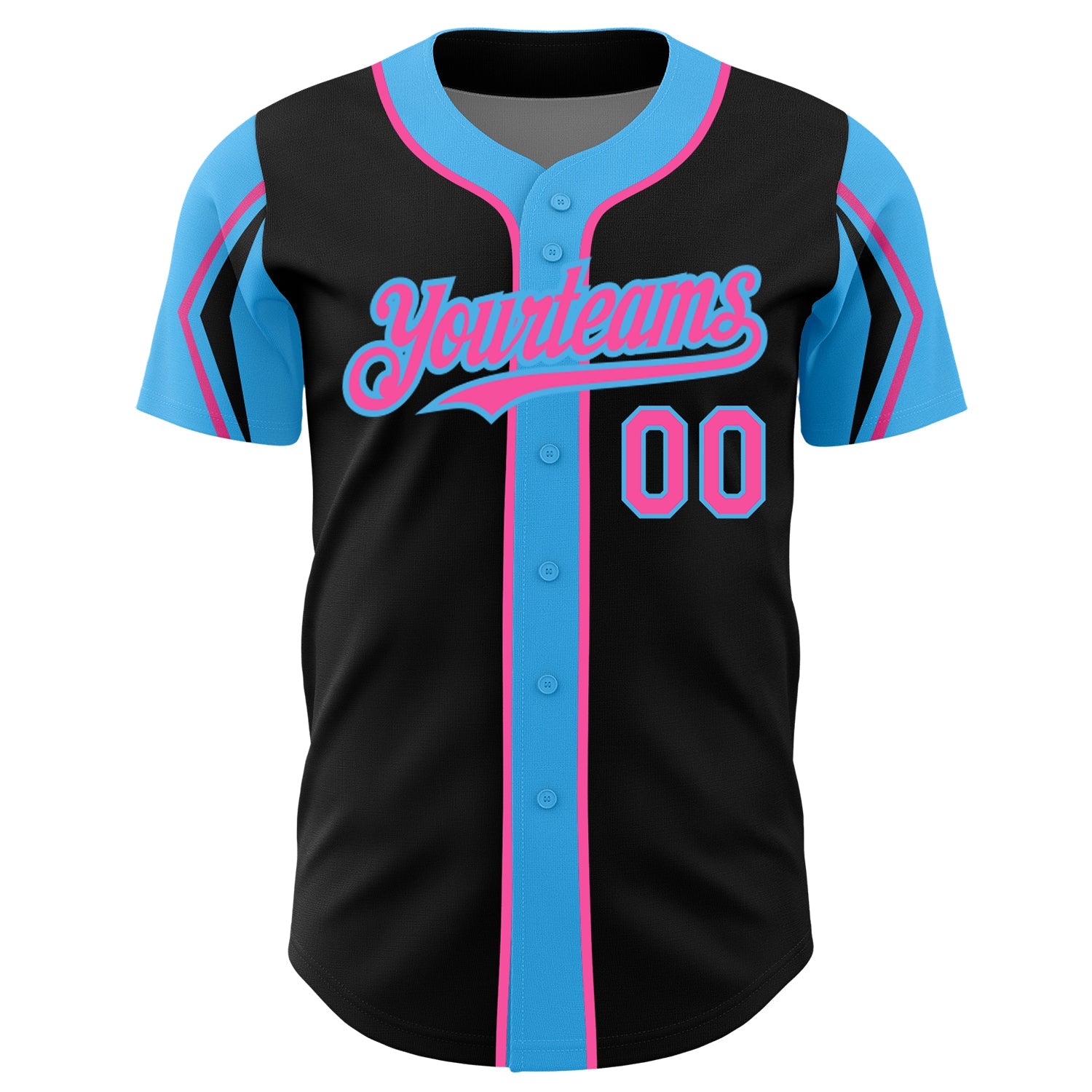 Custom Black Pink-Sky Blue 3 Colors Arm Shapes Authentic Baseball Jersey - Sky-Custom
