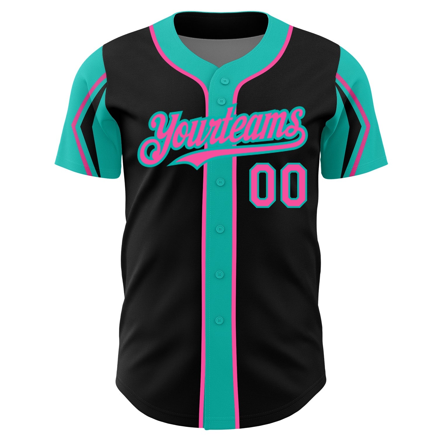 Custom Black Pink-Aqua 3 Colors Arm Shapes Authentic Baseball Jersey - Sky-Custom