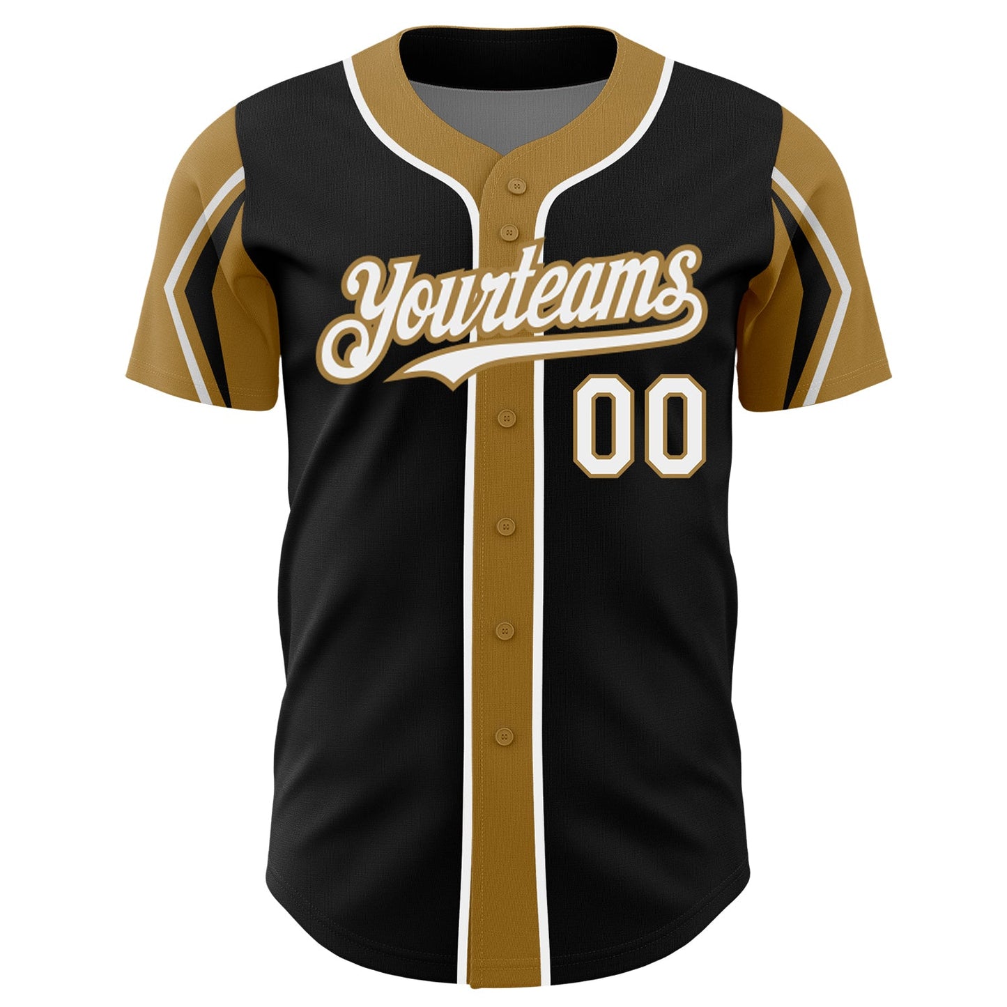 Custom Black White-Old Gold 3 Colors Arm Shapes Authentic Baseball Jersey - Sky-Custom