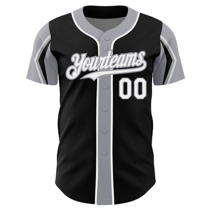 Custom Black White-Gray 3 Colors Arm Shapes Authentic Baseball Jersey - Sky-Custom
