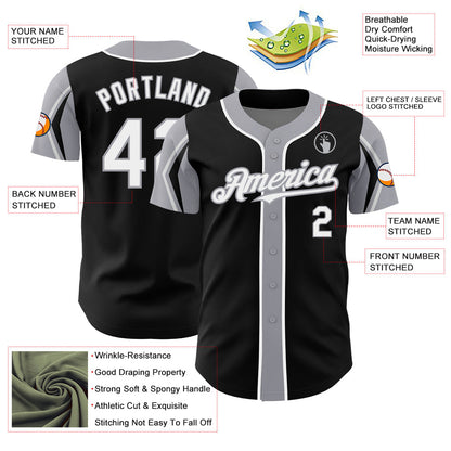 Custom Black White-Gray 3 Colors Arm Shapes Authentic Baseball Jersey - Sky-Custom