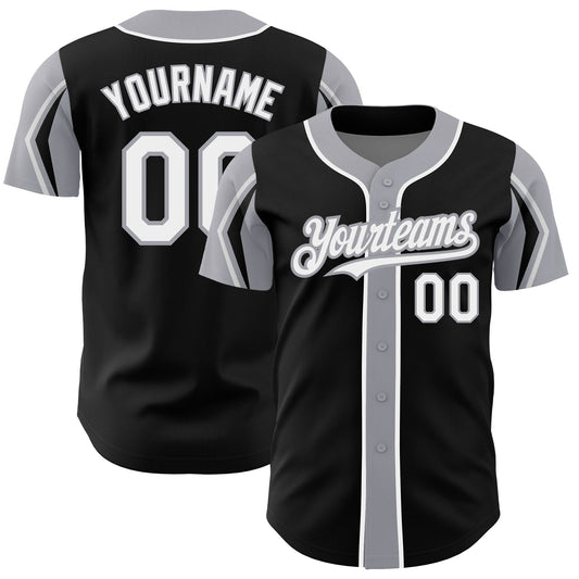 Custom Black White-Gray 3 Colors Arm Shapes Authentic Baseball Jersey - Sky-Custom