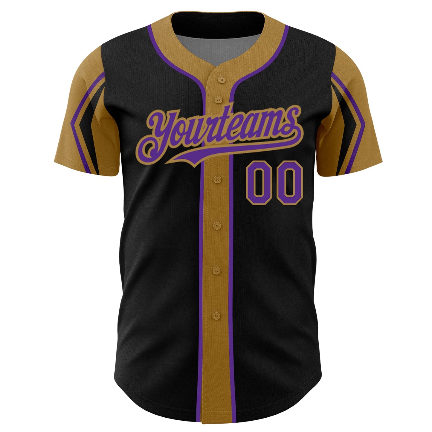 Custom Black Purple-Old Gold 3 Colors Arm Shapes Authentic Baseball Jersey - Sky-Custom