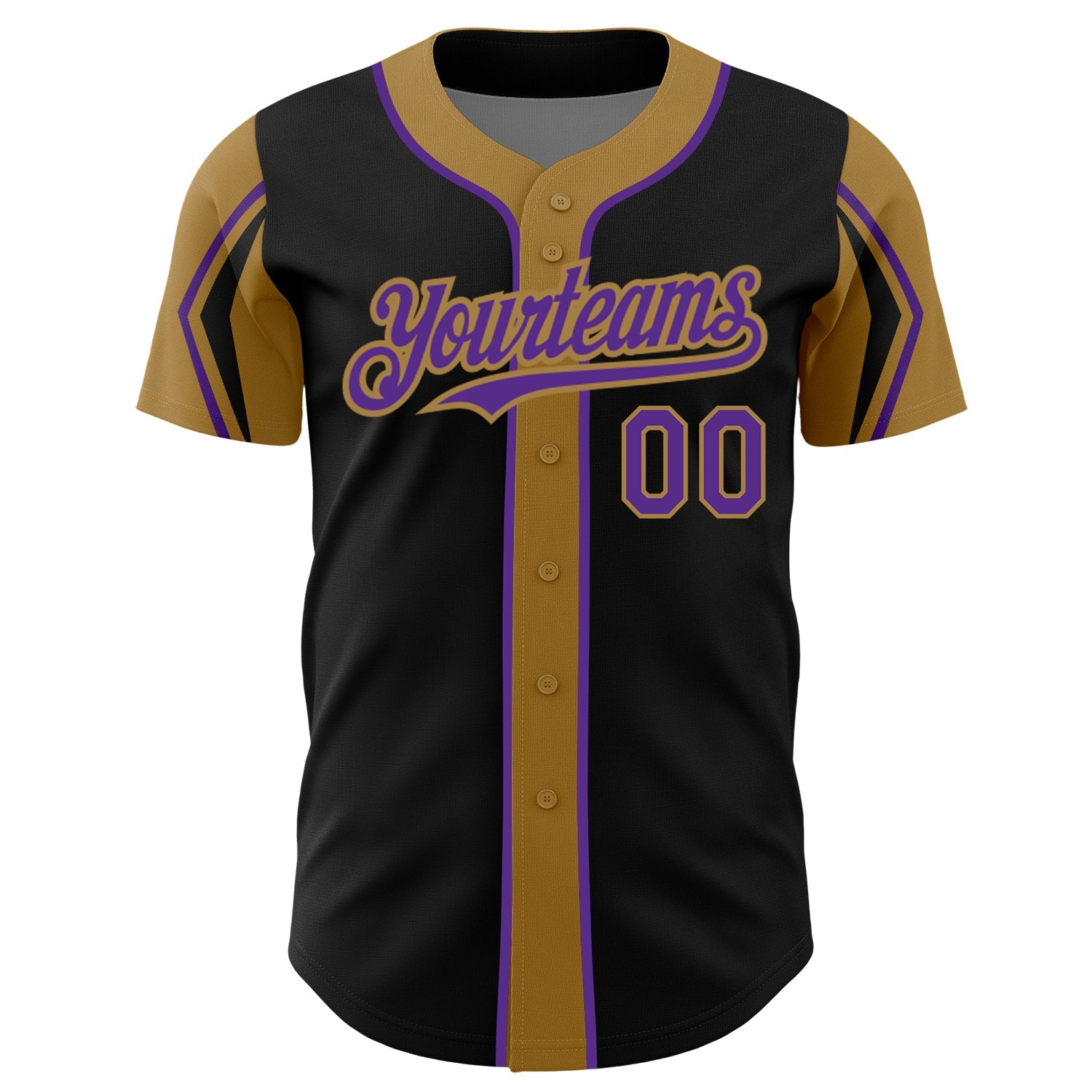 Custom Black Purple-Old Gold 3 Colors Arm Shapes Authentic Baseball Jersey - Sky-Custom