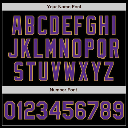 Custom Black Purple-Old Gold 3 Colors Arm Shapes Authentic Baseball Jersey - Sky-Custom