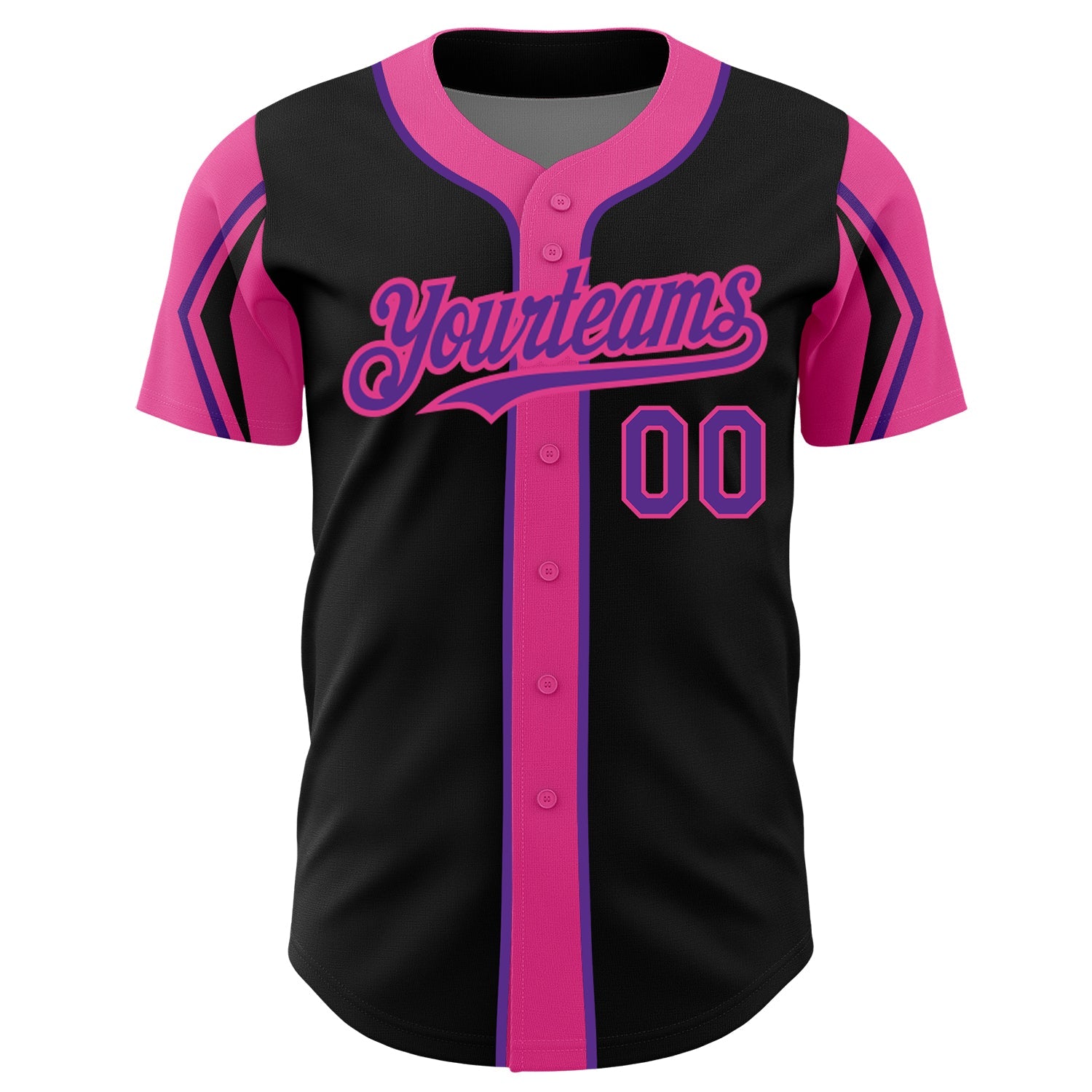 Custom Black Purple-Pink 3 Colors Arm Shapes Authentic Baseball Jersey - Sky-Custom