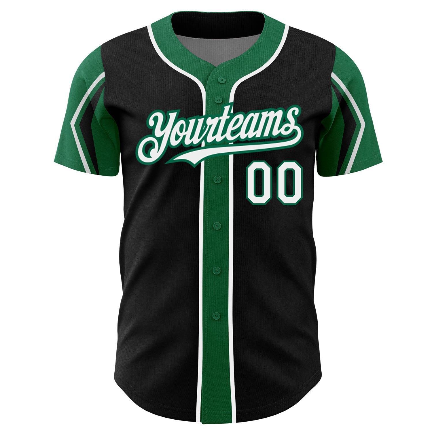 Custom Black White-Kelly Green 3 Colors Arm Shapes Authentic Baseball Jersey - Sky-Custom