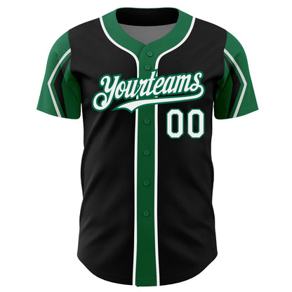 Custom Black White-Kelly Green 3 Colors Arm Shapes Authentic Baseball Jersey - Sky-Custom