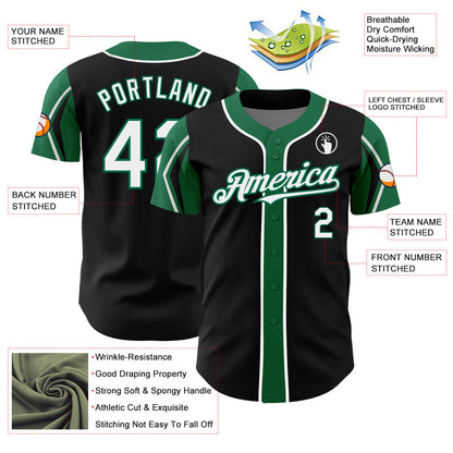 Custom Black White-Kelly Green 3 Colors Arm Shapes Authentic Baseball Jersey - Sky-Custom