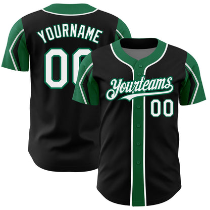 Custom Black White-Kelly Green 3 Colors Arm Shapes Authentic Baseball Jersey - Sky-Custom