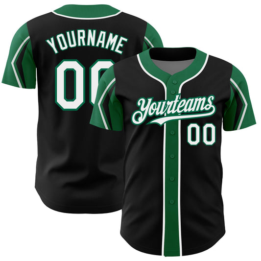 Custom Black White-Kelly Green 3 Colors Arm Shapes Authentic Baseball Jersey - Sky-Custom