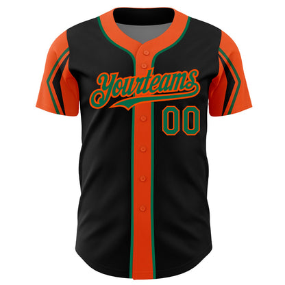 Custom Black Kelly Green-Orange 3 Colors Arm Shapes Authentic Baseball Jersey - Sky-Custom