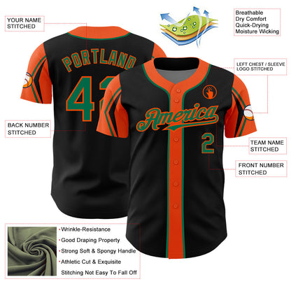 Custom Black Kelly Green-Orange 3 Colors Arm Shapes Authentic Baseball Jersey - Sky-Custom