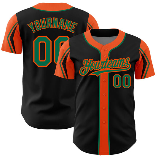 Custom Black Kelly Green-Orange 3 Colors Arm Shapes Authentic Baseball Jersey - Sky-Custom