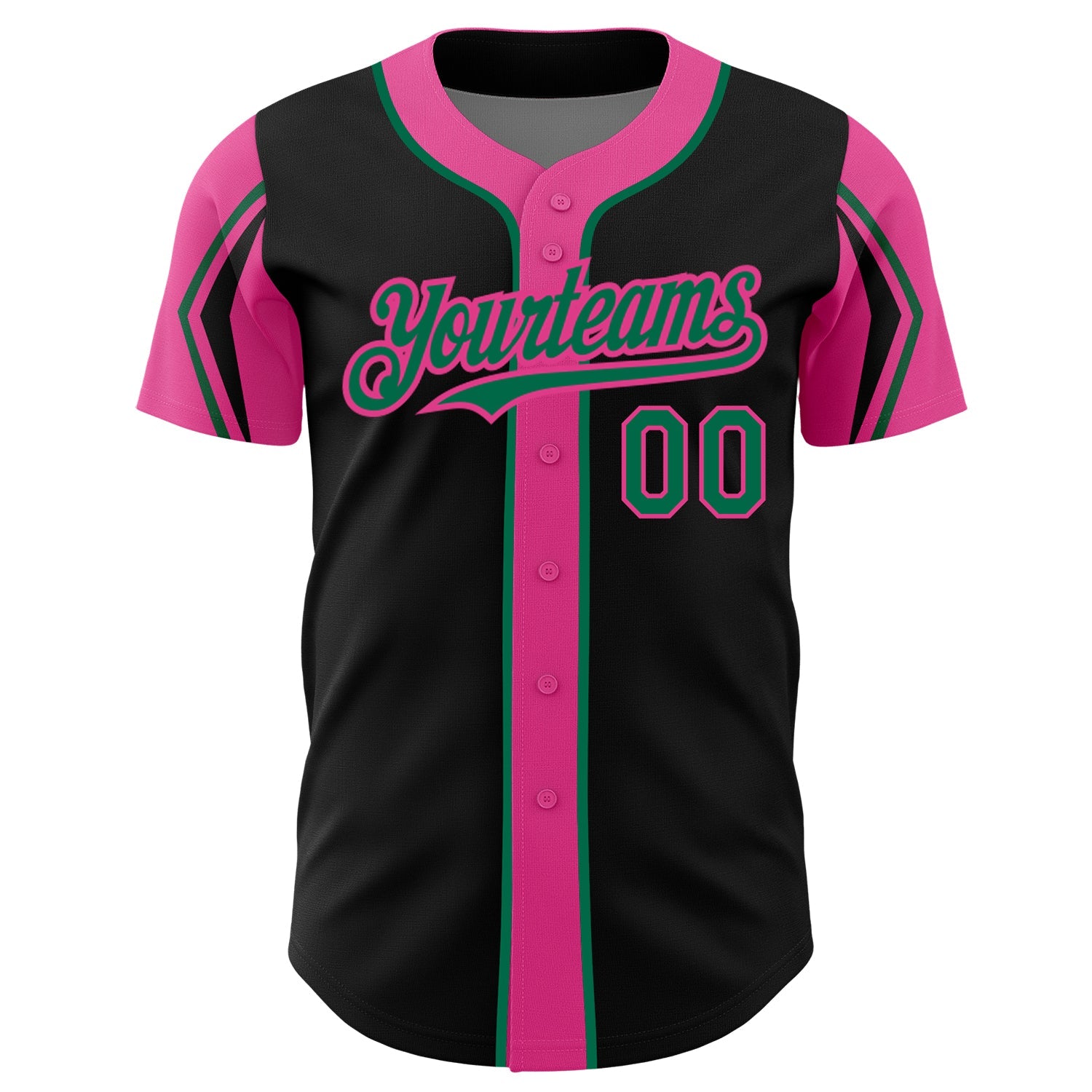 Custom Black Kelly Green-Pink 3 Colors Arm Shapes Authentic Baseball Jersey - Sky-Custom