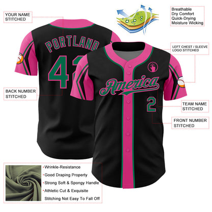 Custom Black Kelly Green-Pink 3 Colors Arm Shapes Authentic Baseball Jersey - Sky-Custom