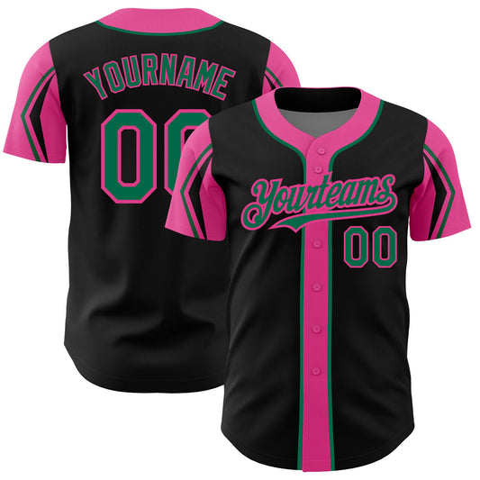 Custom Black Kelly Green-Pink 3 Colors Arm Shapes Authentic Baseball Jersey - Sky-Custom