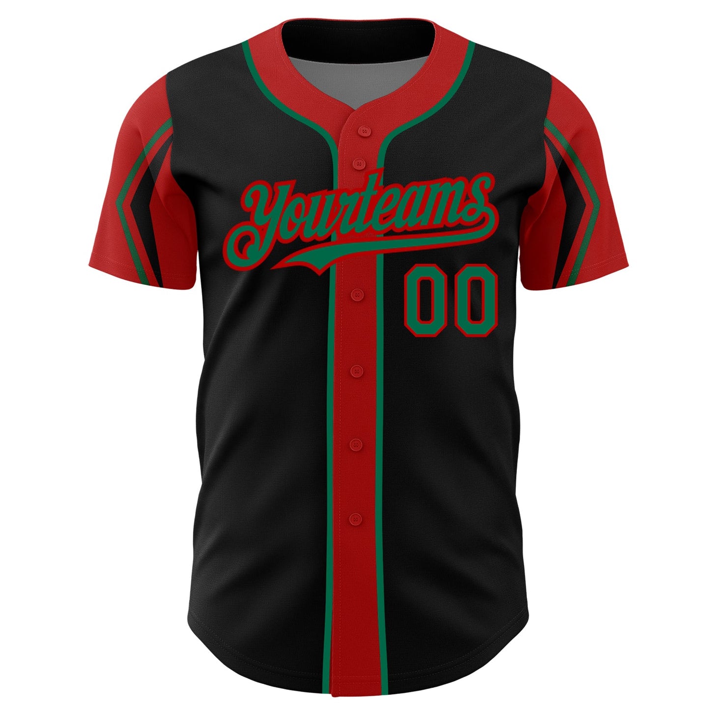 Custom Black Kelly Green-Red 3 Colors Arm Shapes Authentic Baseball Jersey - Sky-Custom