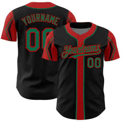Custom Black Kelly Green-Red 3 Colors Arm Shapes Authentic Baseball Jersey - Sky-Custom
