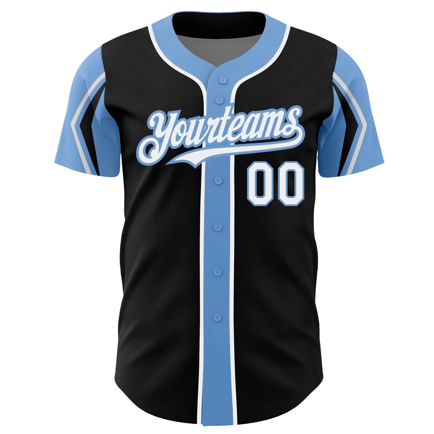Custom Black White-Light Blue 3 Colors Arm Shapes Authentic Baseball Jersey - Sky-Custom