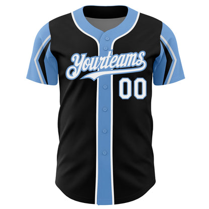 Custom Black White-Light Blue 3 Colors Arm Shapes Authentic Baseball Jersey - Sky-Custom
