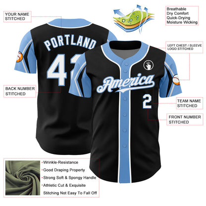 Custom Black White-Light Blue 3 Colors Arm Shapes Authentic Baseball Jersey - Sky-Custom