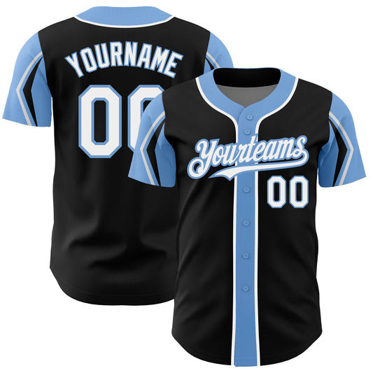 Custom Black White-Light Blue 3 Colors Arm Shapes Authentic Baseball Jersey - Sky-Custom