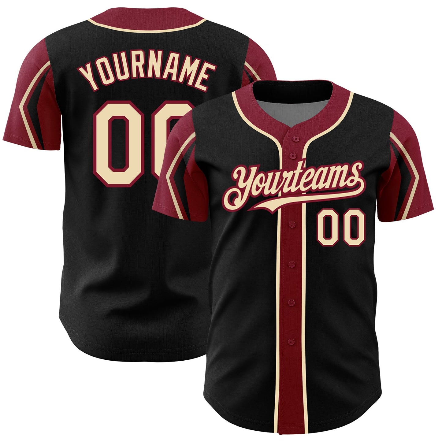 Custom Black City Cream-Crimson 3 Colors Arm Shapes Authentic Baseball Jersey - Sky-Custom