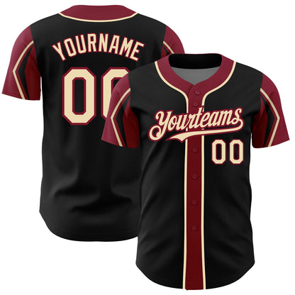 Custom Black City Cream-Crimson 3 Colors Arm Shapes Authentic Baseball Jersey - Sky-Custom