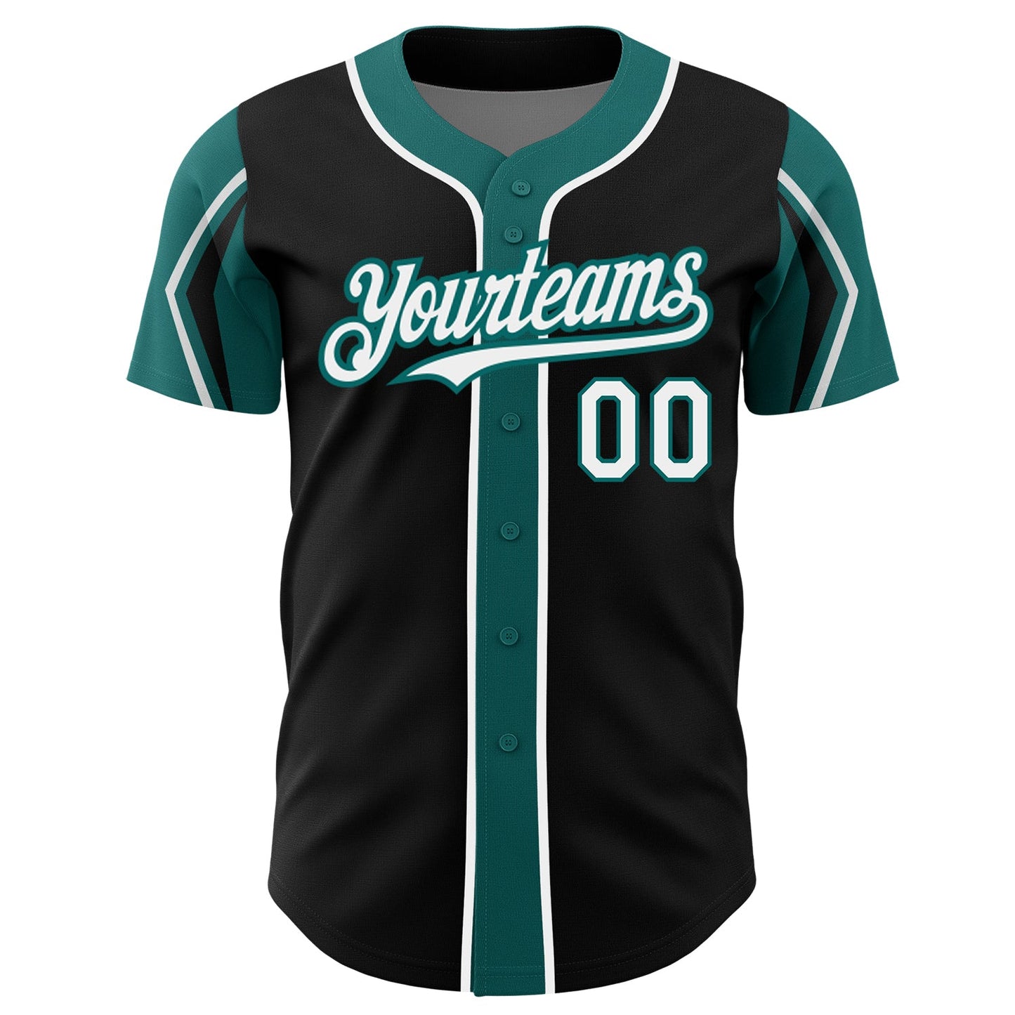 Custom Black White-Teal 3 Colors Arm Shapes Authentic Baseball Jersey - Sky-Custom