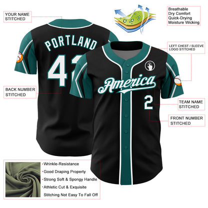 Custom Black White-Teal 3 Colors Arm Shapes Authentic Baseball Jersey - Sky-Custom