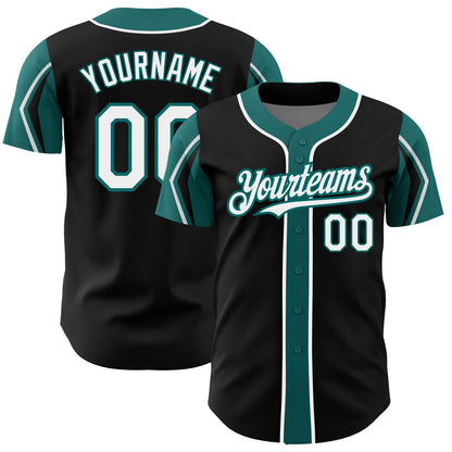 Custom Black White-Teal 3 Colors Arm Shapes Authentic Baseball Jersey - Sky-Custom